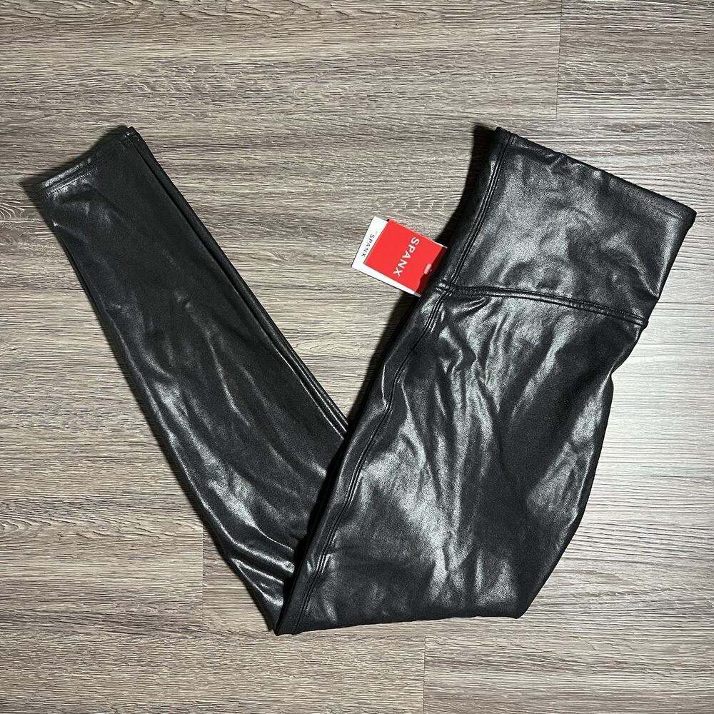 SPANX Faux Leather Leggings Women’s XL Black SPANXshape High Waisted 2437 NWT